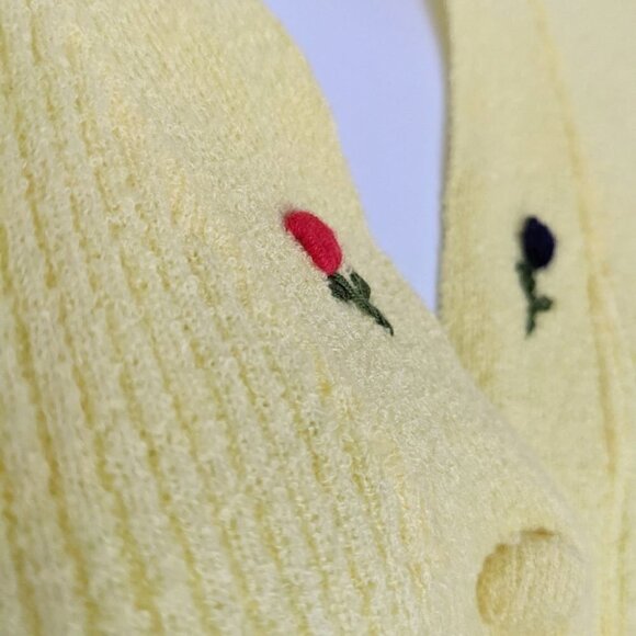 Vintage Y2K Ribbed embroidered yellow shirt top buttons Small XS @F1 - Picture 8 of 8